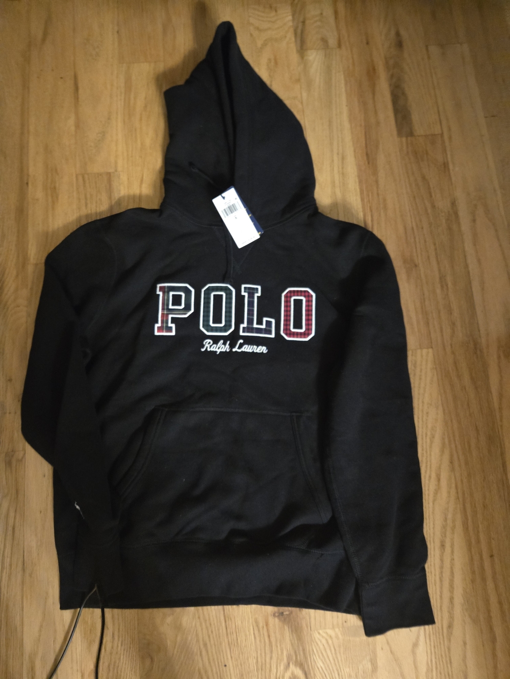 Polo by Ralph Lauren Black Hoodie with Red Plaid Lettering